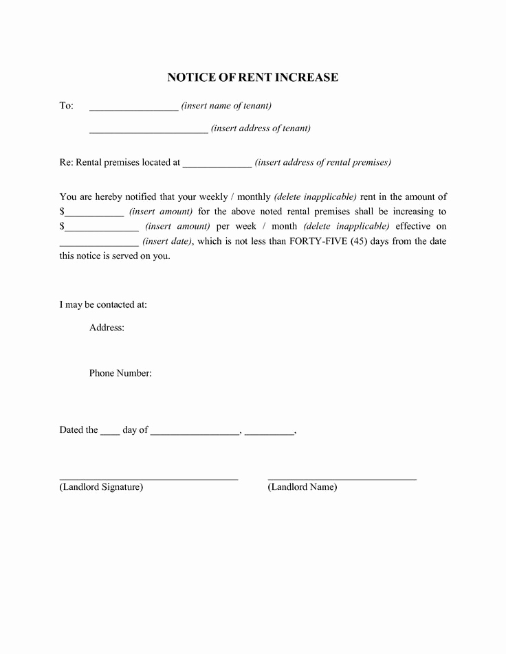 Notice Of Rent Increase form Beautiful Rent Increase Letter Uk Printable Blank Lease Agreement