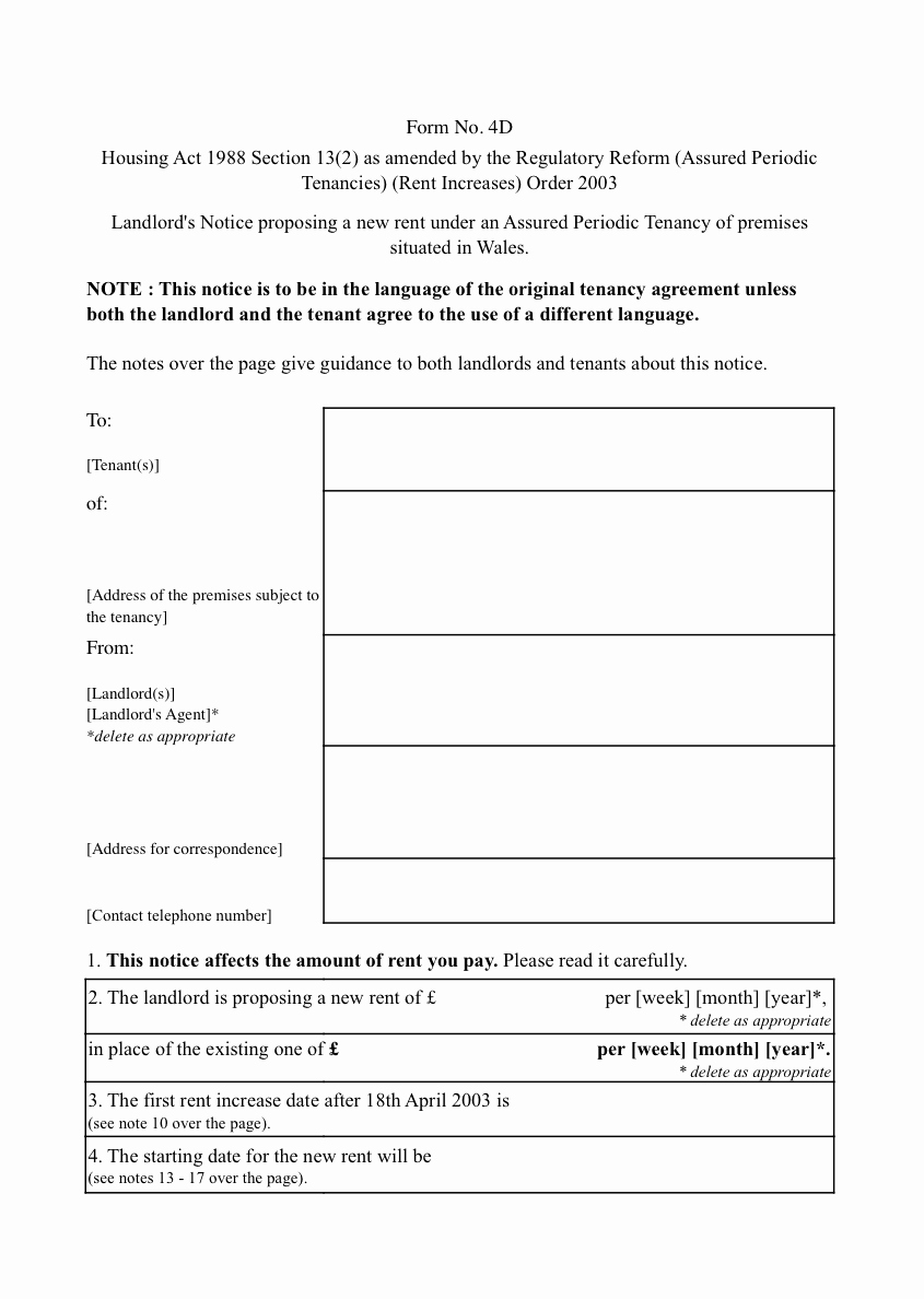 Notice Of Rent Increase form Elegant Rent Increase form Wales – Section 13 Notice