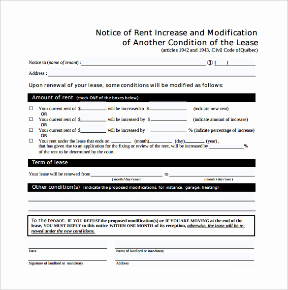 Notice Of Rent Increase form Luxury 11 Rent Increase Notice Templates to Download for Free