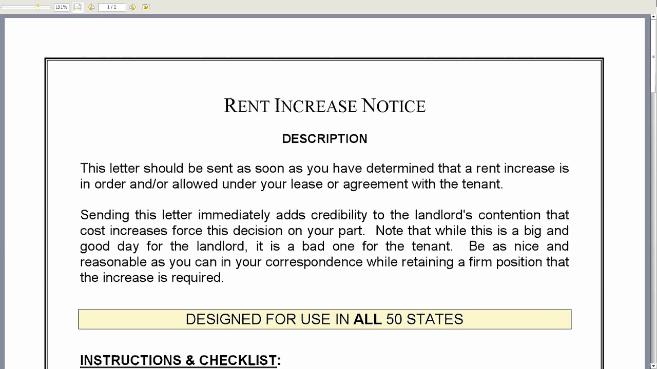 Notice Of Rent Increase New Rent Increase Notice