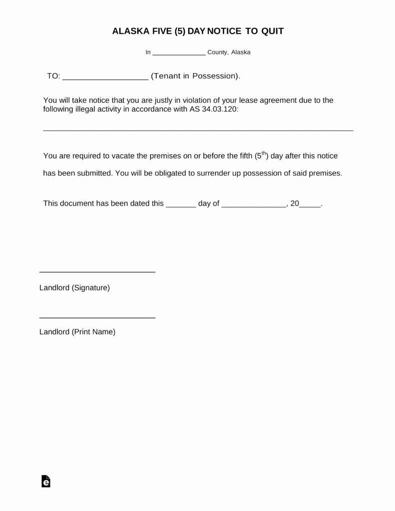 Notice to Quit form Awesome Alaska 5 Day Notice to Quit form Illegal Activities