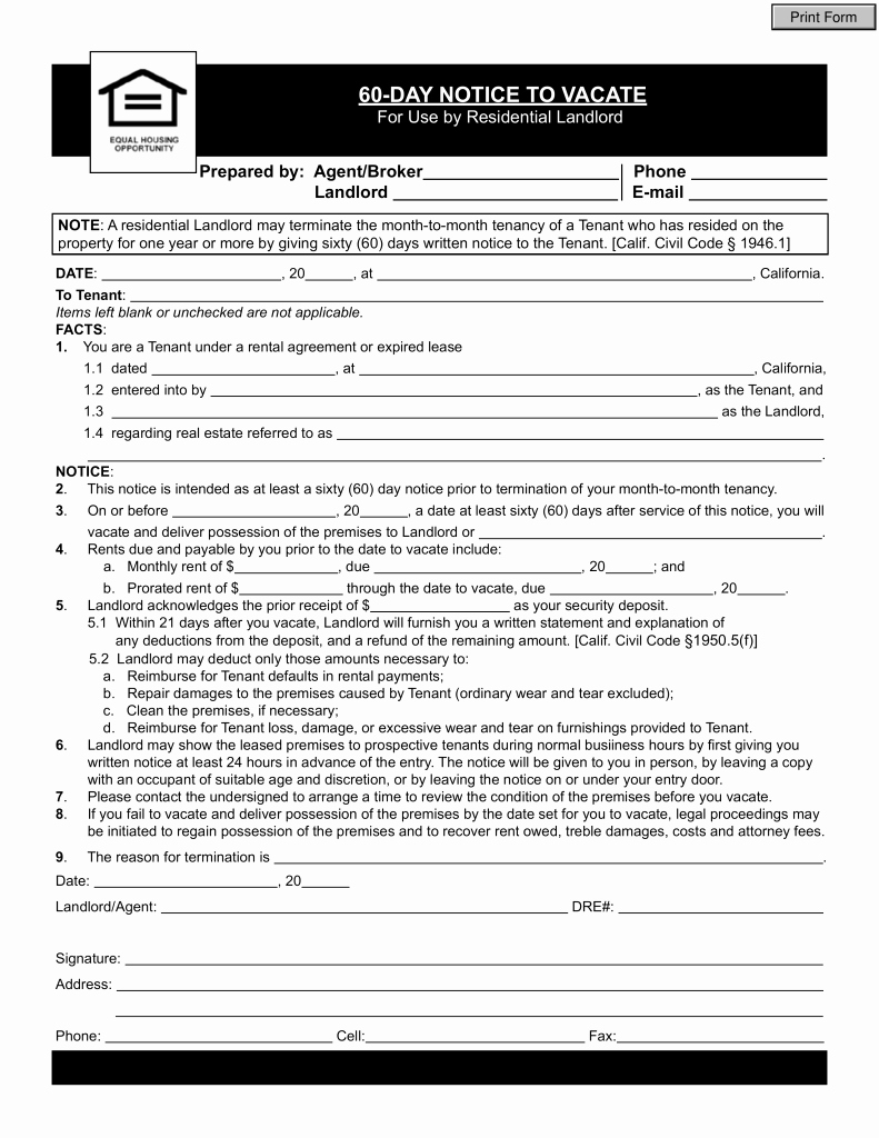 Notice to Quit form Best Of California Lease Termination Letter form