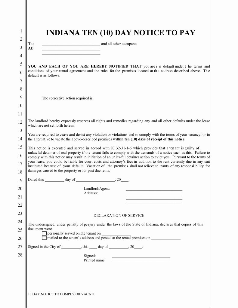 Notice to Quit form Best Of Indiana 10 Day Notice to Quit form