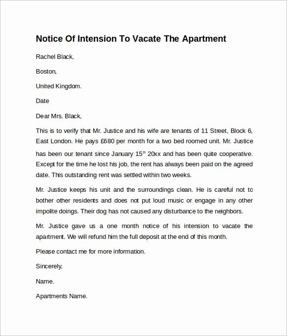 Notice to Vacate Apartment Awesome 11 Sample Notice to Vacate Letters Pdf Ms Word Apple