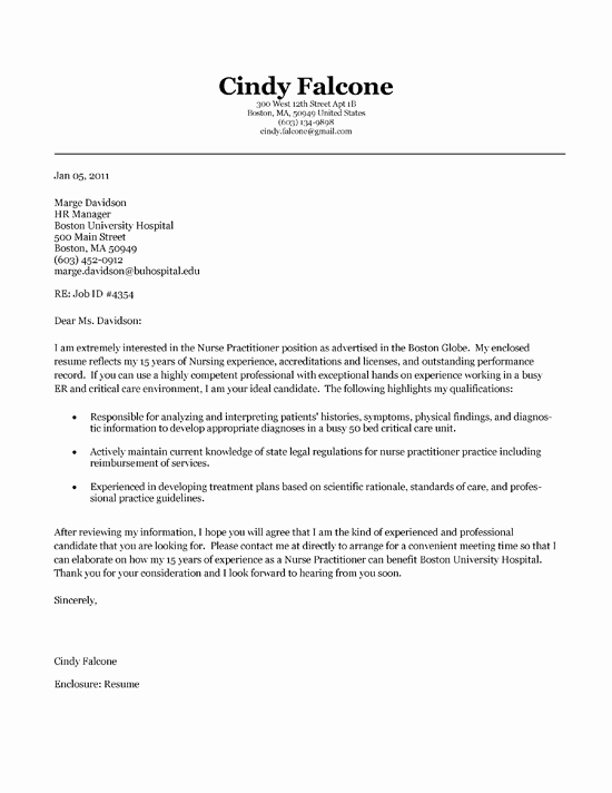 Nurse Cover Letters Examples Luxury Nurse Practitioner Cover Letter Example Sample