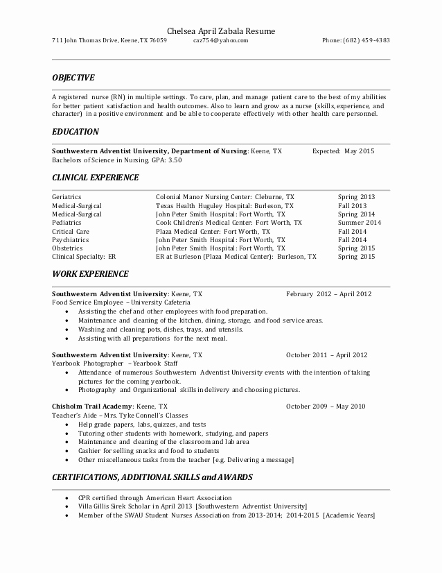 Nursing Student Resume Examples Awesome Chelsea Zabala Nursing Student Resume