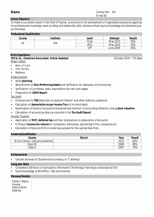 Objective for Resume for Freshers Luxury Download Cv format for Freshers It assessing the
