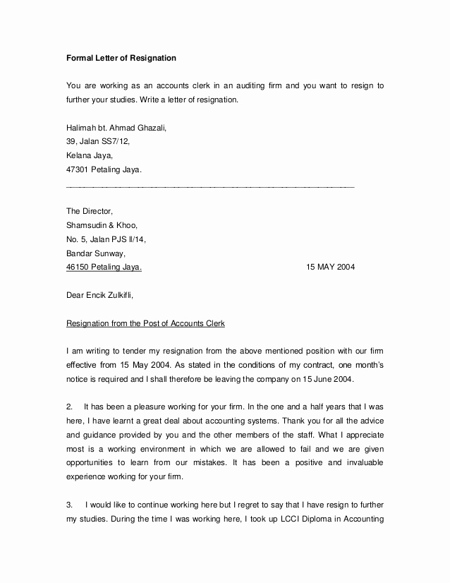 Official Letter Of Resignation Inspirational formal Letter Of Resignation