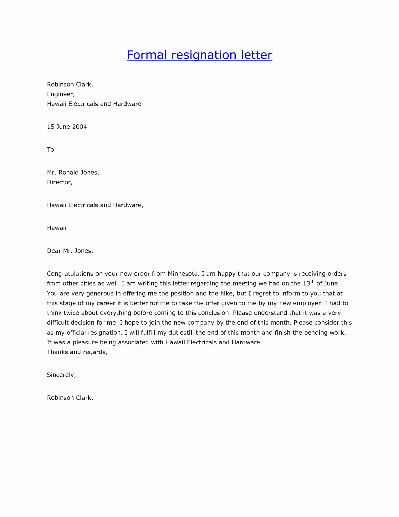 Official Letter Of Resignation Lovely formal Resignation Letter