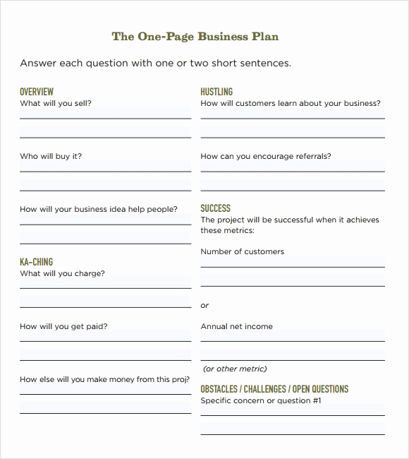 One Page Business Plan Pdf Luxury Free Business Plan Template Pdf