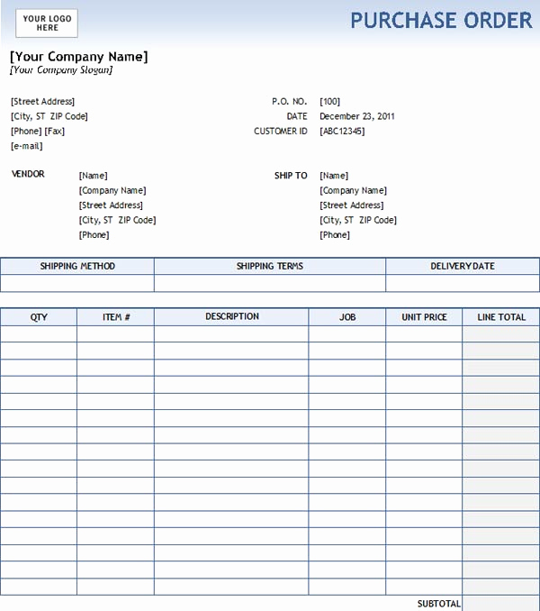 Order form Template Excel Elegant Simple Purchase order form