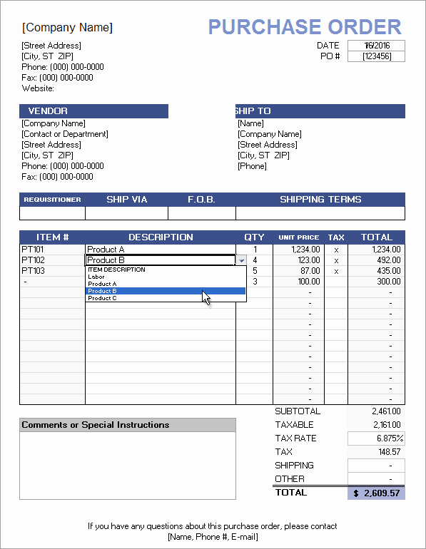 Order form Template Excel Fresh Free Purchase order Template with Price List