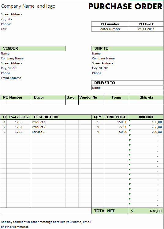 Order form Template Excel Luxury Excel Template Free Purchase order Template for
