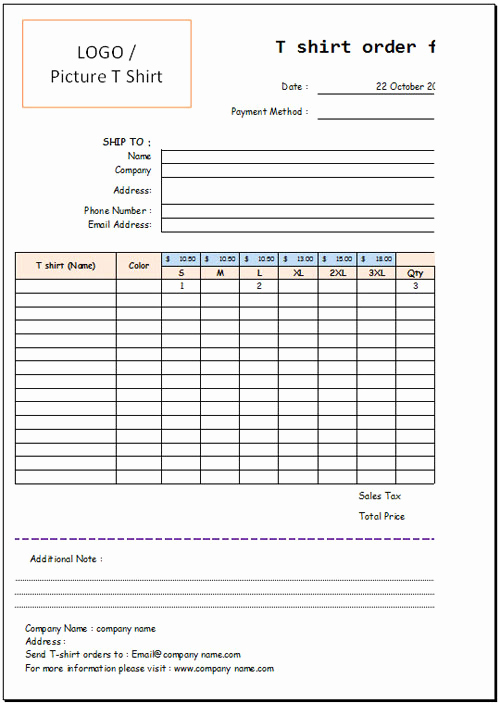 Order form Template Excel Unique T Shirt order form Template Excel