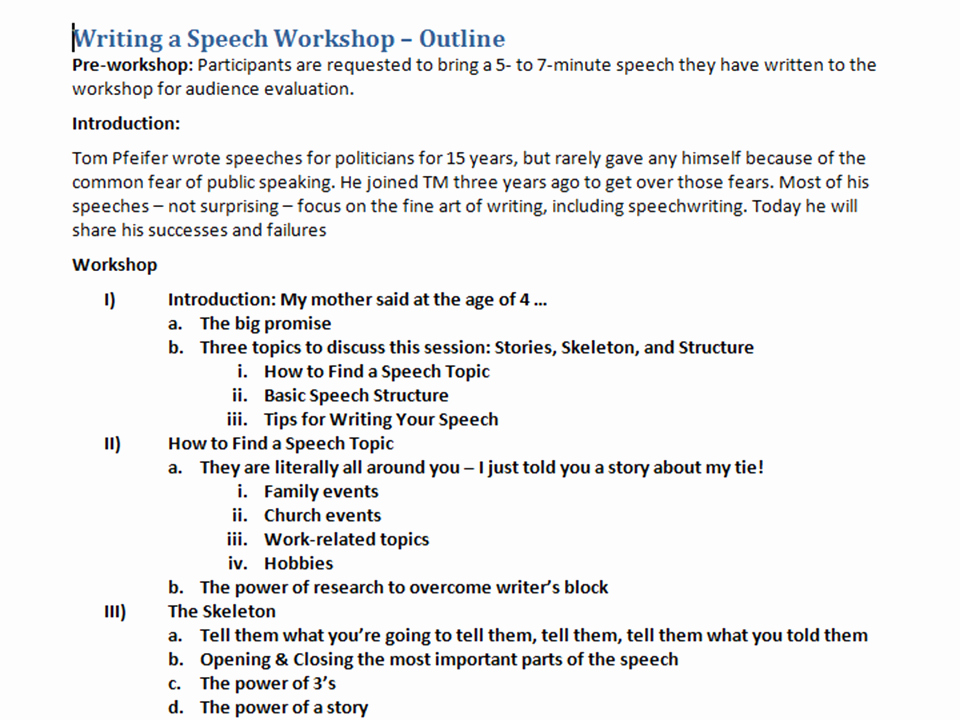 Outline for A Speech New How to Outline A Speech