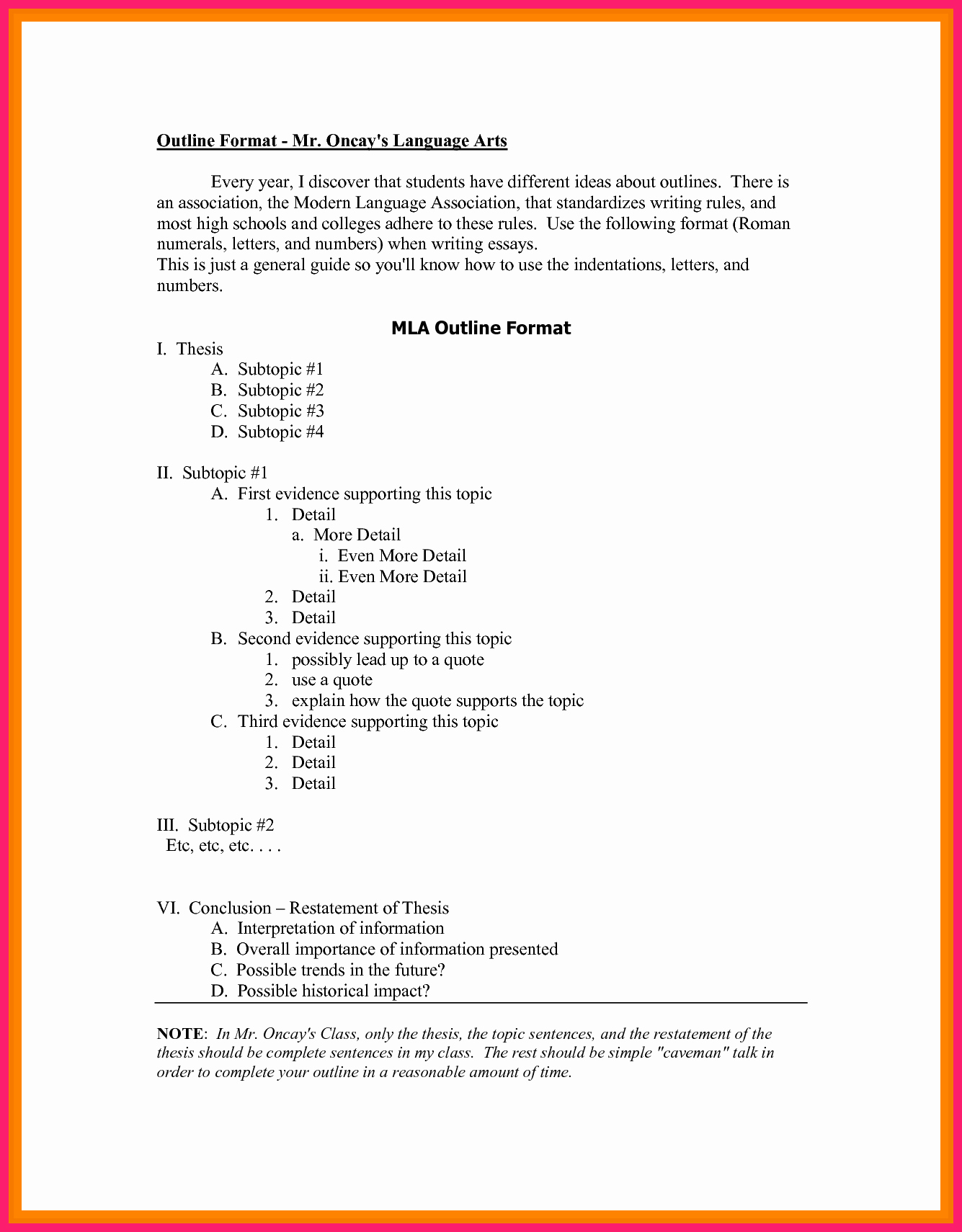 Outline Of A Paper Awesome Mla Research Paper Outline