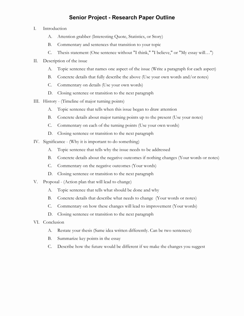 Outline Of A Paper New Senior Project Research Paper Outline