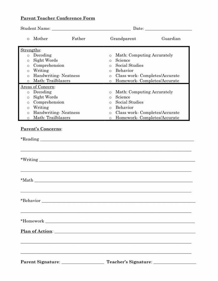 Parent Teacher Conference forms Luxury Parent Teacher Conference form In Word and Pdf formats