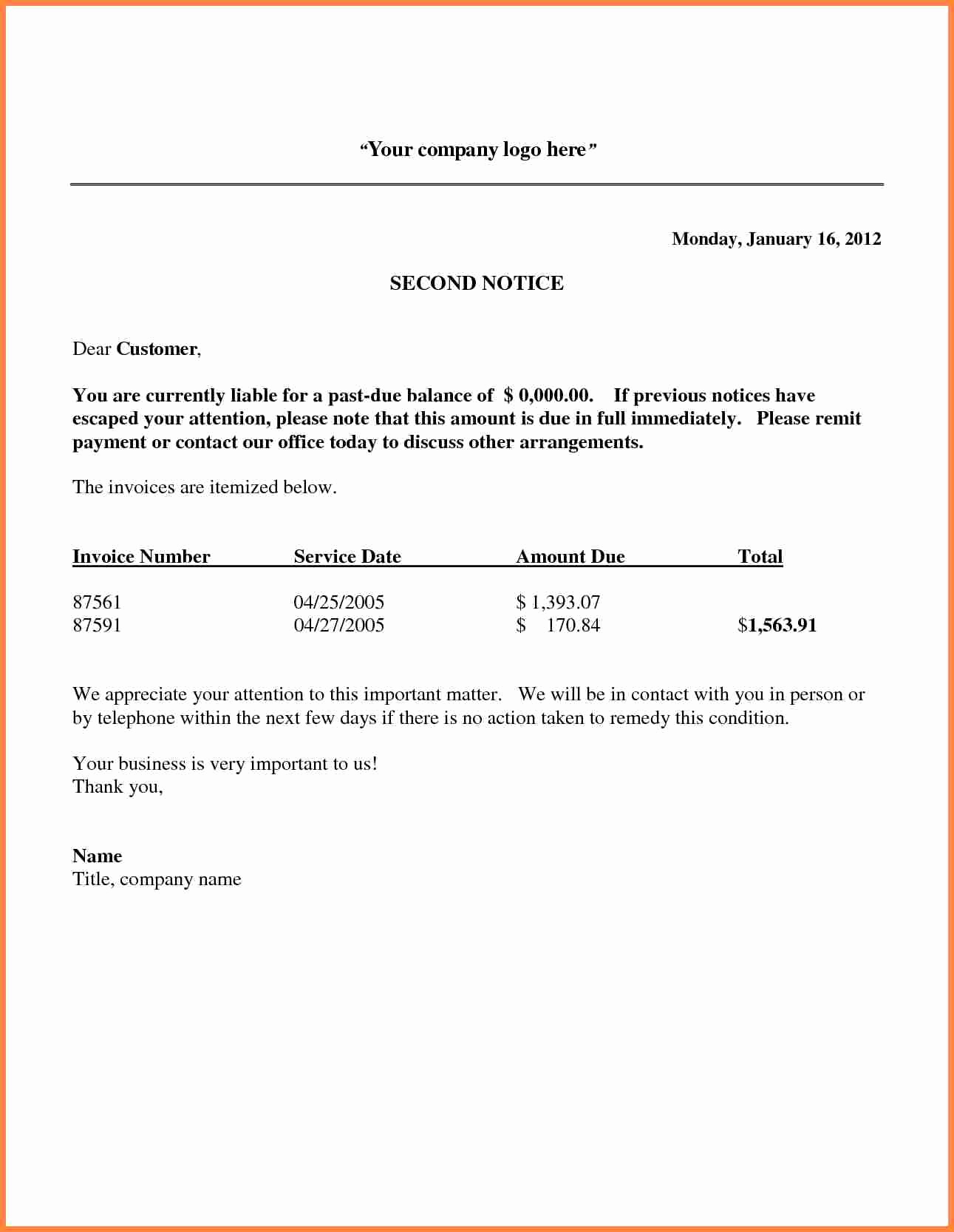 Past Due Invoice Letter Awesome 7 2nd Notice Letter