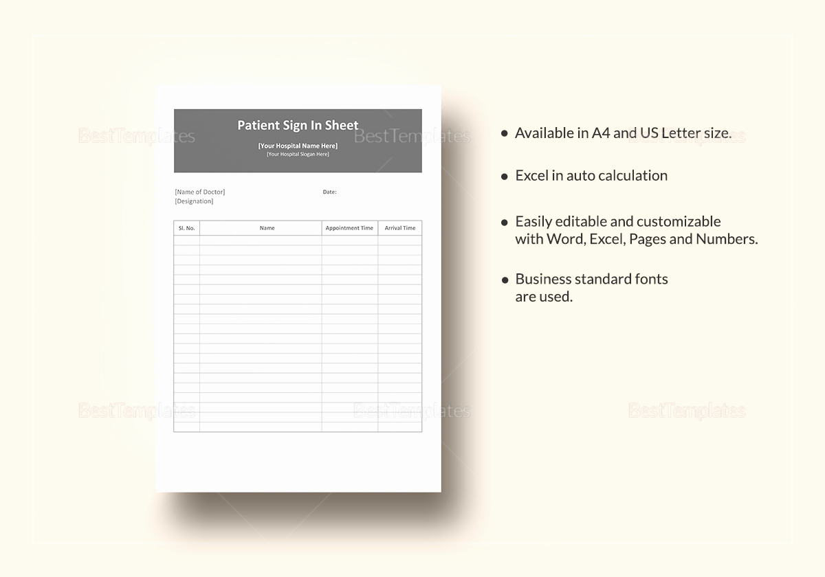 Patient Sign In Sheets Inspirational Patient Sign In Sheet Template In Word Excel Apple Pages