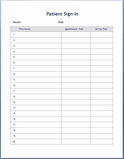 Patient Sign In Sheets Inspirational Patient Sign In Sheet Templates
