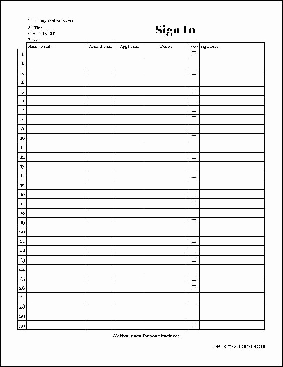 F845 Easy Copy Basic pany Patient Sign In Sheet with Signature Tall