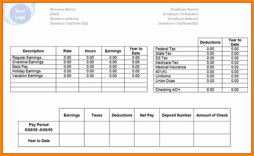 Pay Stub Template Excel Awesome 9 Pay Stub Template Excel