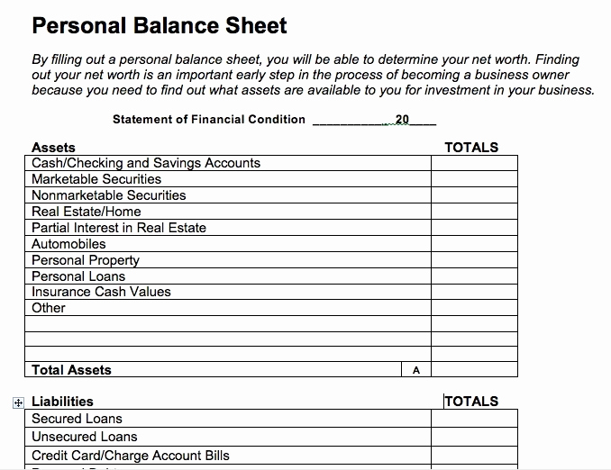 Personal Balance Sheet Example Beautiful Personal Balance Sheet Template