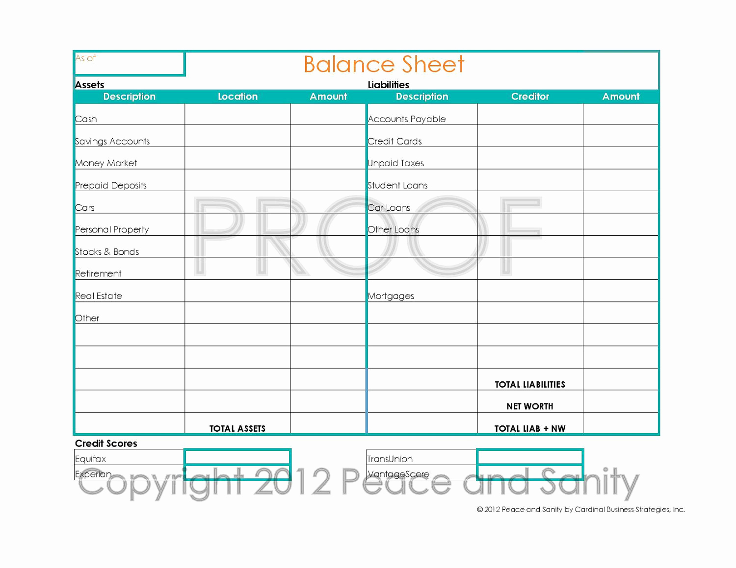 Personal Balance Sheet Example Best Of Personal Balance Sheet Pdf Printable by Peaceandsanity On Etsy