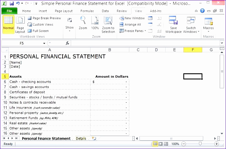 Personal Financial Statement Excel Beautiful 5 Personal Financial Statement Excel Template