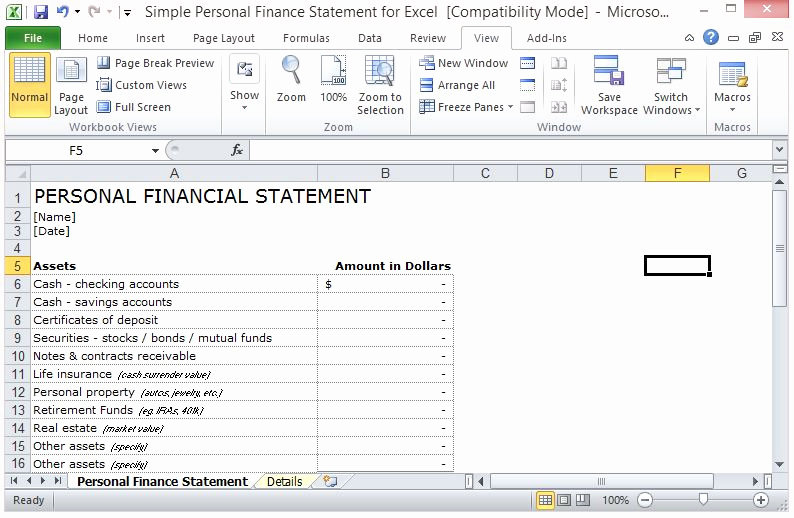 Personal Financial Statement Excel Best Of Simple Personal Finance Statement Template for Excel