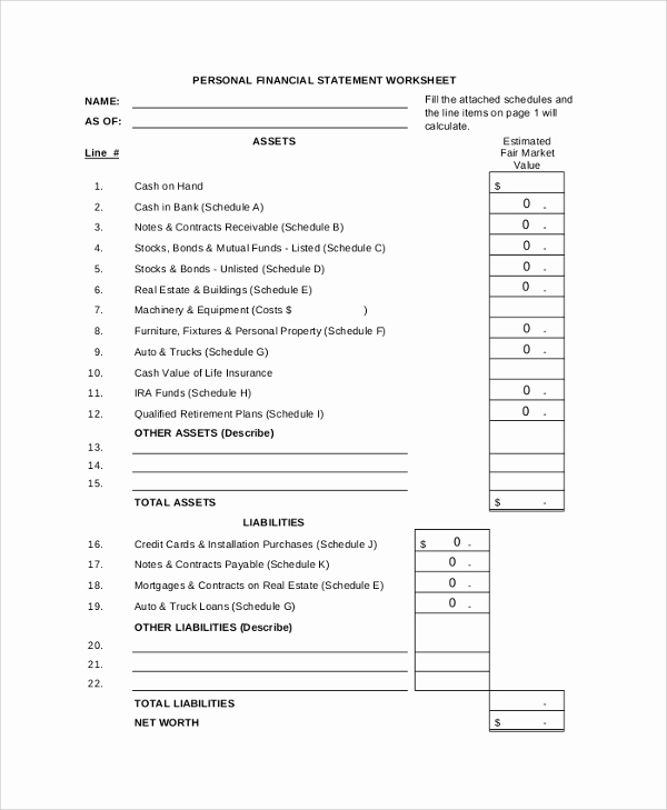 Personal Financial Statement Excel Fresh Sample Personal Financial Statement 9 Examples In Pdf