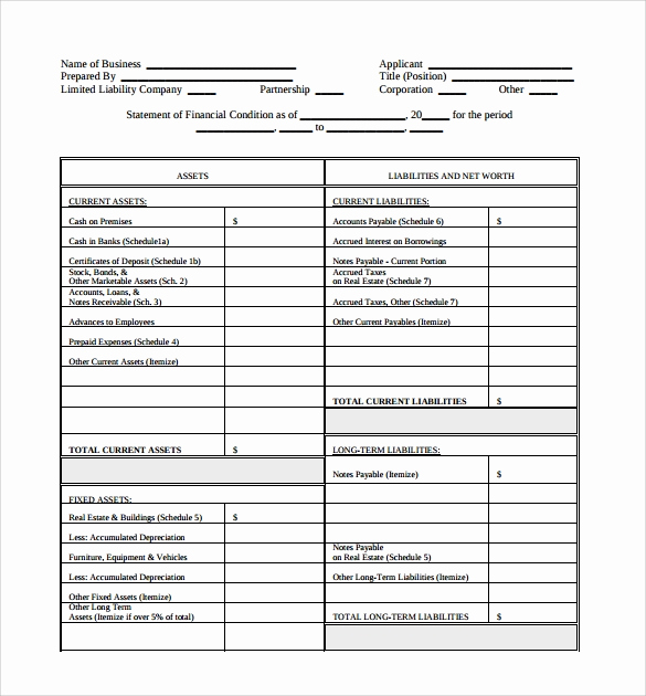 sample personal financial statement form