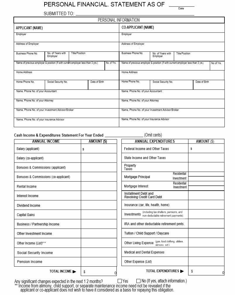 Personal Financial Statement Worksheet Unique 40 Personal Financial Statement Templates &amp; forms