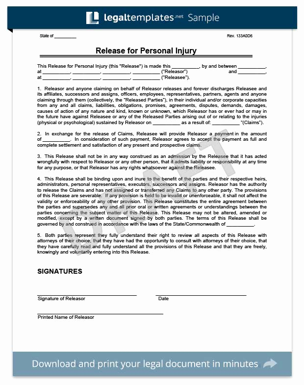 Personal Injury Waiver form Elegant Free Release Of Liability form