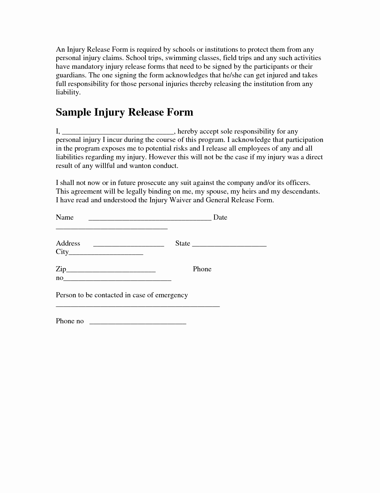 Personal Injury Waiver form Lovely 26 Of Personal Liability Release form Template