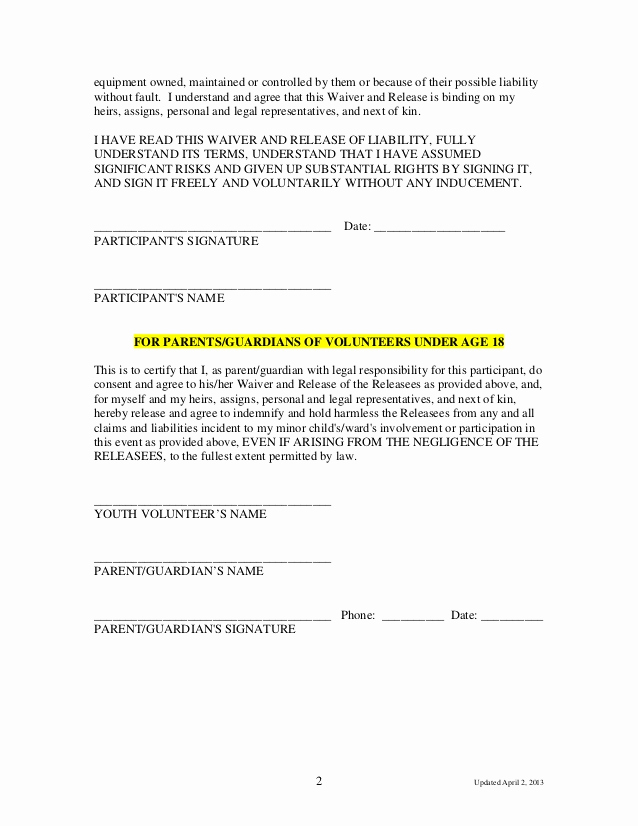 Personal Injury Waiver form Luxury Waiver and Release Of Liability