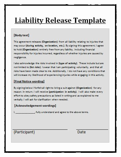 Personal Injury Waiver form Unique Liability Waiver Template