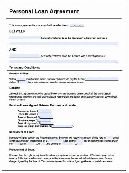 Personal Loan Agreement Pdf Lovely Printable Sample Personal Loan Agreement form