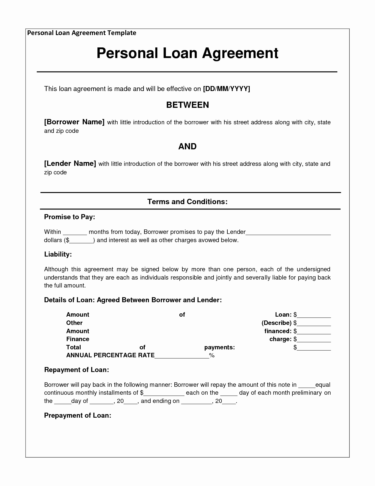Personal Loan Agreement Templates Beautiful 14 Loan Agreement Templates Excel Pdf formats
