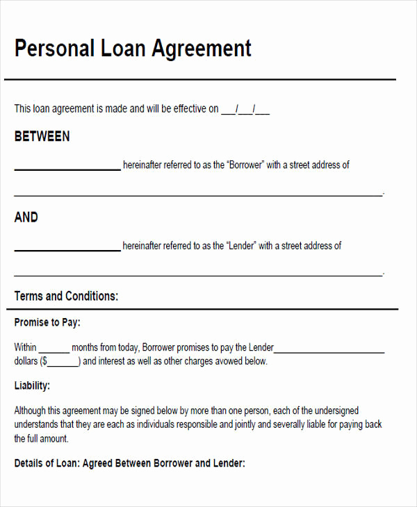 Personal Loan Agreement Templates Beautiful Agreement form Sample