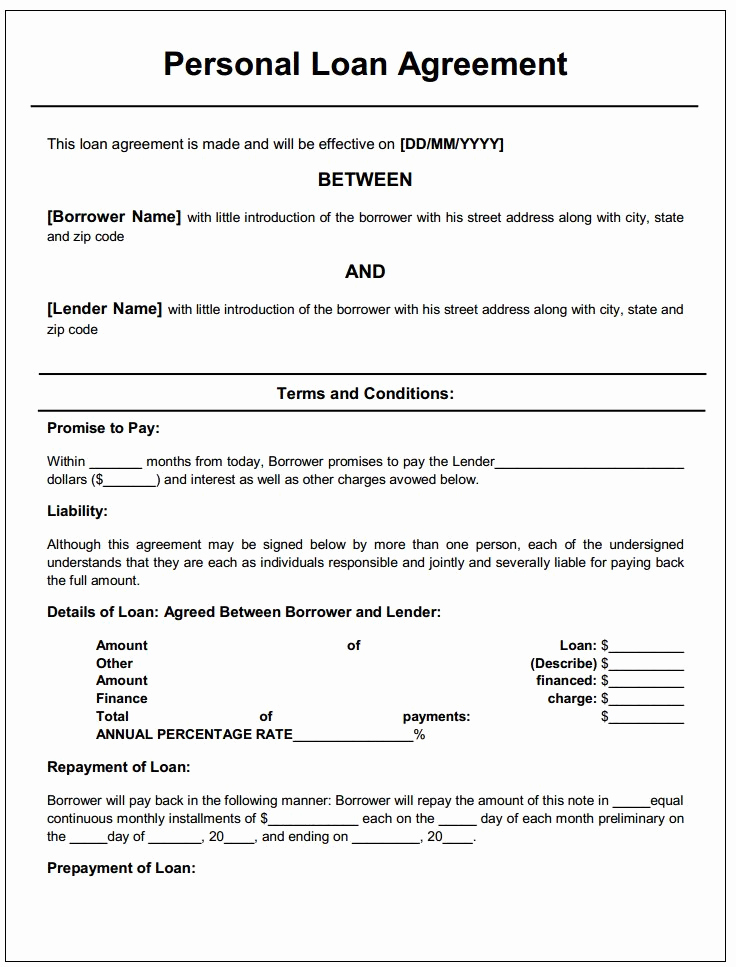 Personal Loan Contract Template Lovely Personal Loan Agreement