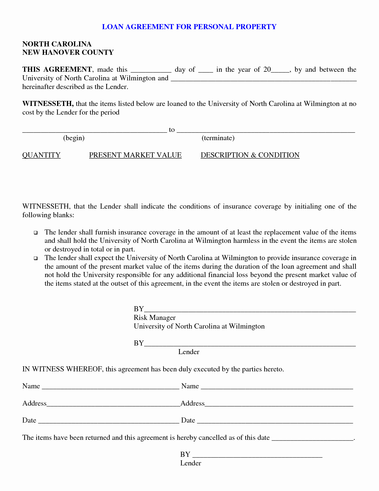 Personal Loan Contract Template New Free Printable Personal Loan Contract form Generic