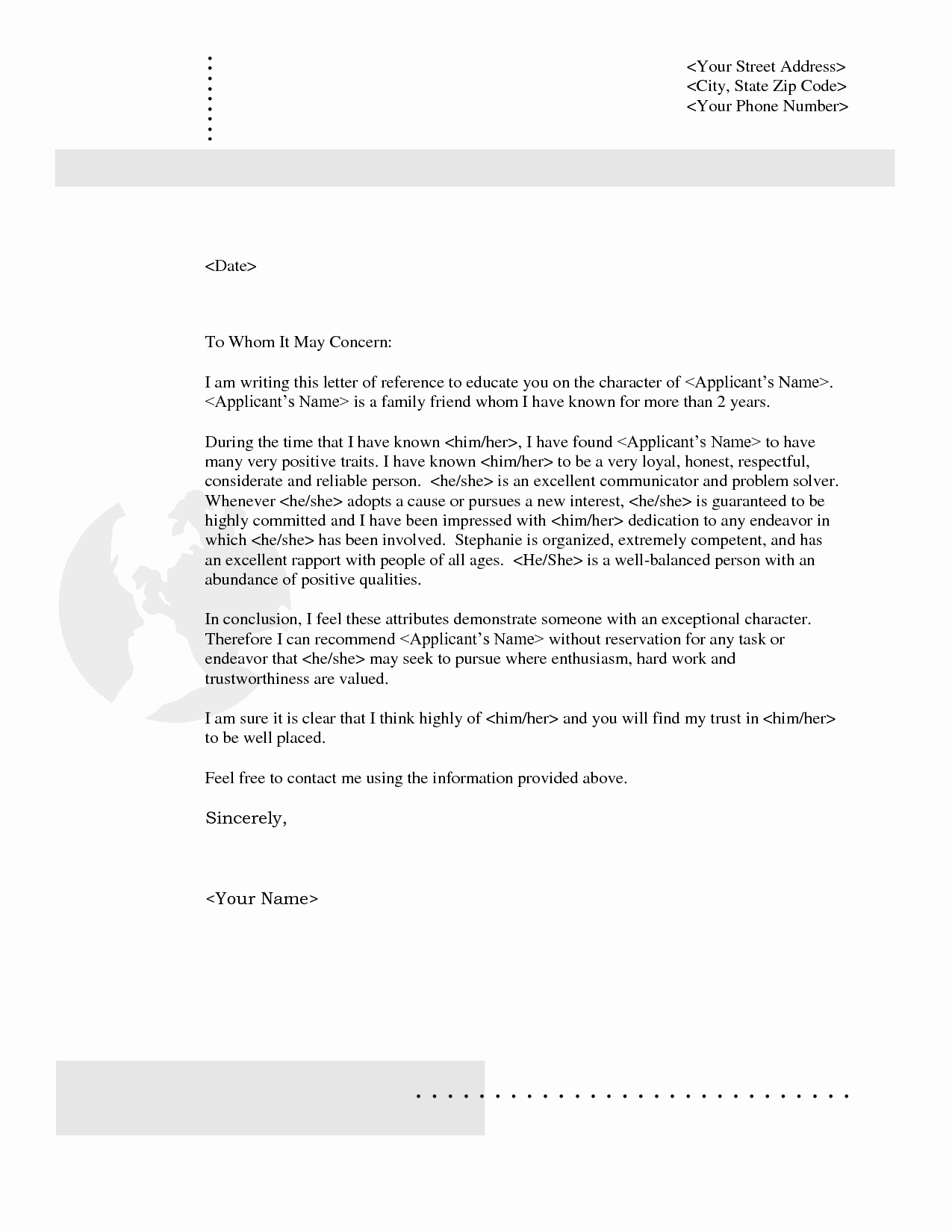 Personal Recommendation Letter Sample Fresh Character Reference Letter Yahoo Image Search Results