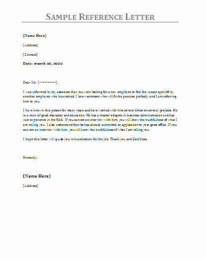 Personal Reference Letter Template Word Inspirational 10 Reference Letter Samples