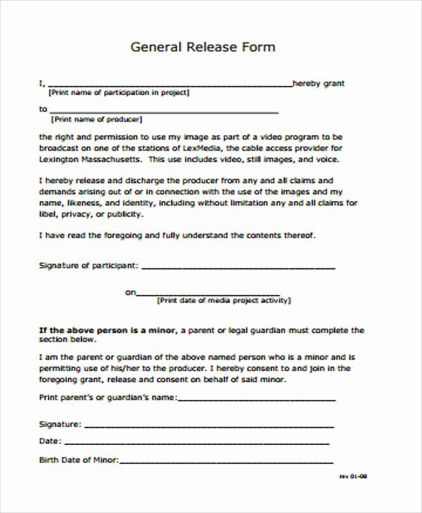 Photo Release form Pdf Elegant General Release form Sample 8 Examples In Word Pdf
