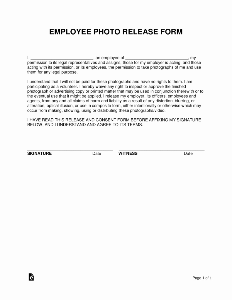 Photo Release form Pdf Lovely Free Employee Release form Word Pdf