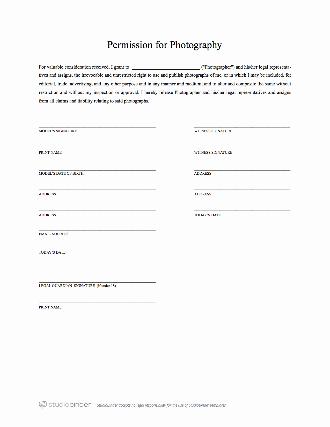 Photography Model Release form Awesome the Best Free Model Release form Template for Graphy