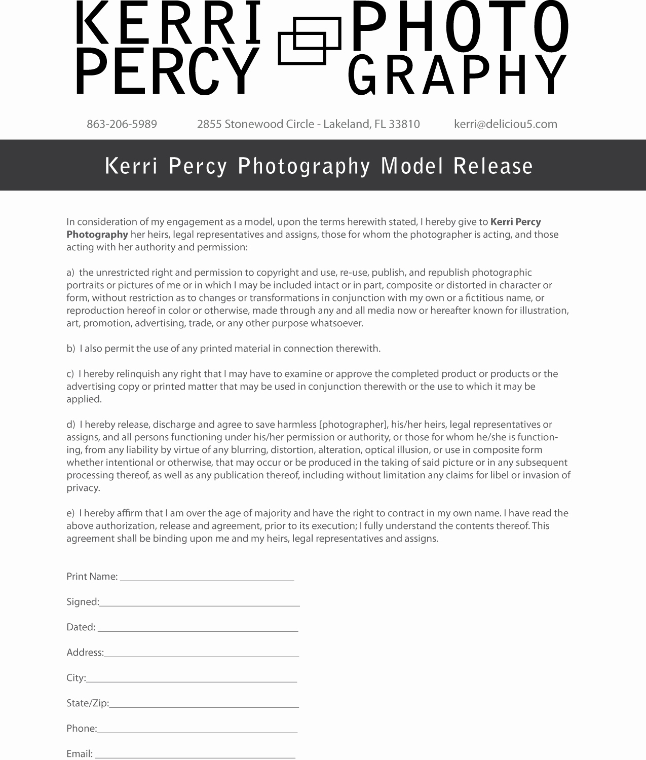 Photography Model Release form Luxury Kerri Percy Graphy Model Release