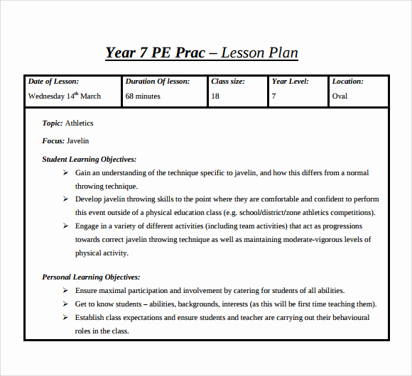 Phys Ed Lesson Plan Template Fresh 8 Physical Education Lesson Plan Templates for Free